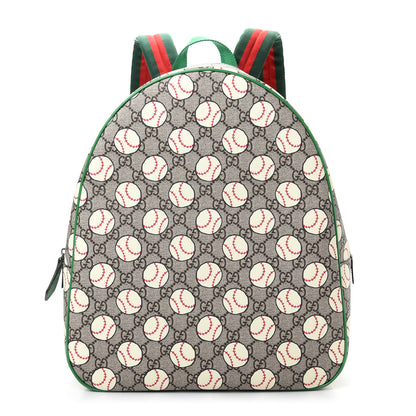 Gucci GG Supreme Monogram Baseballs Web Childrens Backpack Green 1 of 8