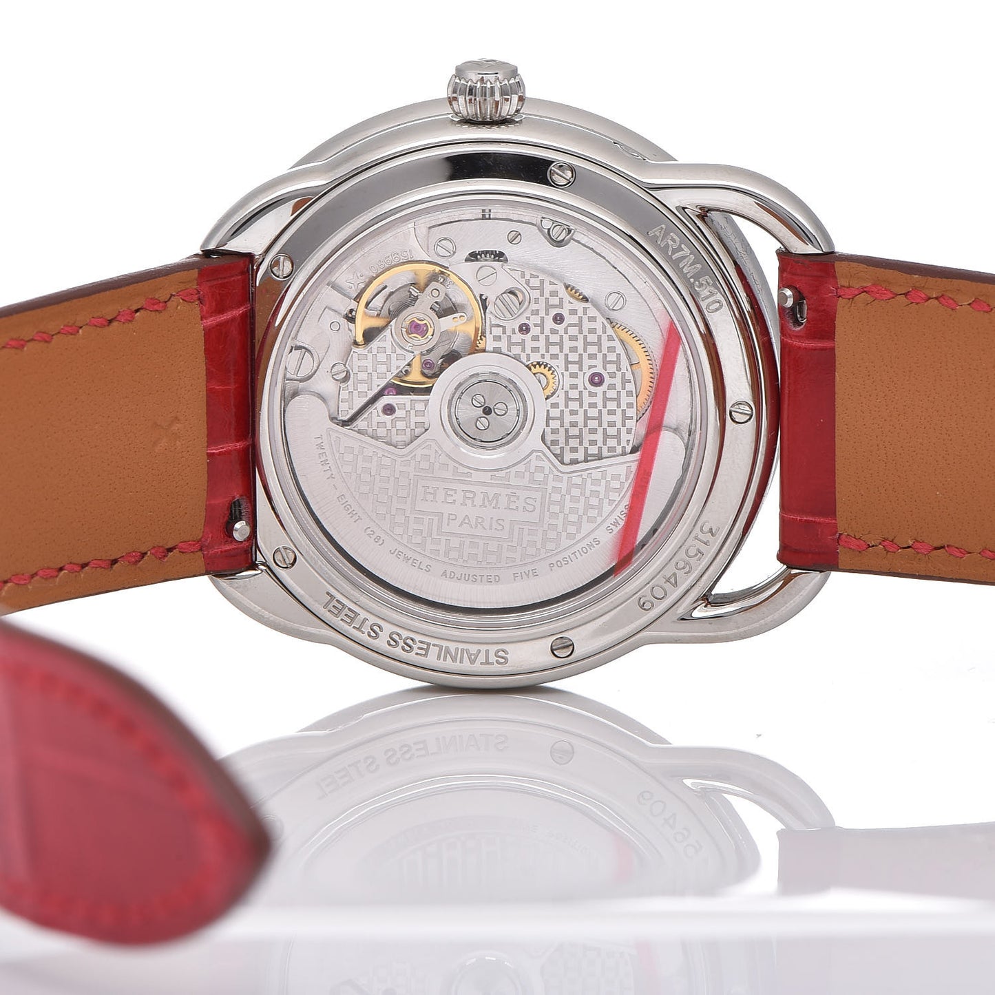 Stainless Steel Alligator Mother of Pearl 38mm Arceau Petite Lune Automatic Watch Braise
