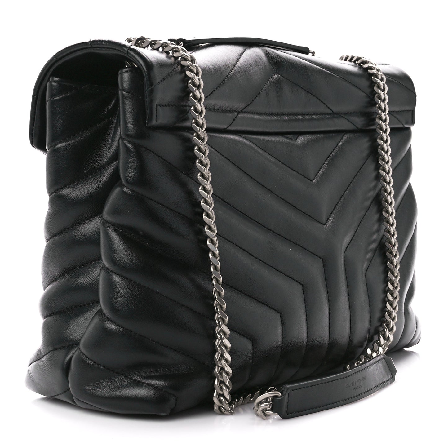 Calfskin Y Quilted Monogram Medium Loulou Chain Satchel Black