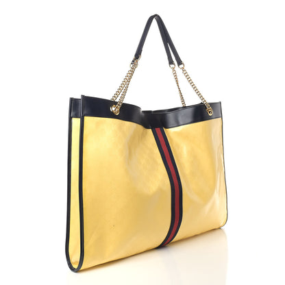 Gucci Crystal Monogram Maxi Rajah Chain Tote Straw Yellow Blue 4 of 16