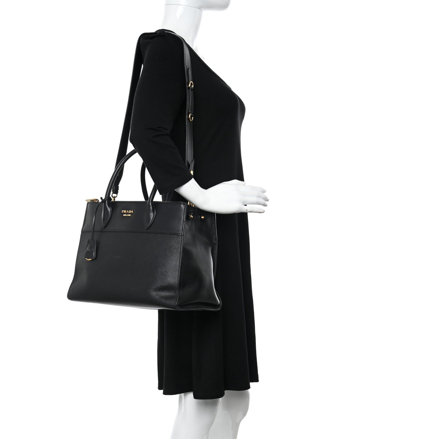 Saffiano City Calfskin Small Paradigme Bag Black