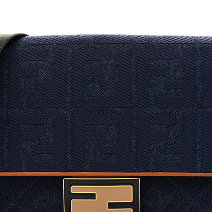 Fendi Denim Vitello King FF Embroidered Large Baguette Blue Cuoio 8 of 10