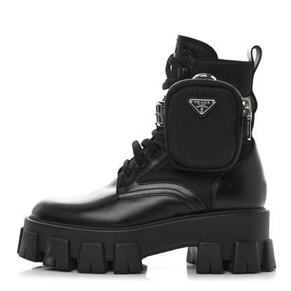 Prada Spazzolato Rois Nylon Metal Triangle Logo Monolith Pouch Pocket 55mm Boots 37 Black 1 of 8