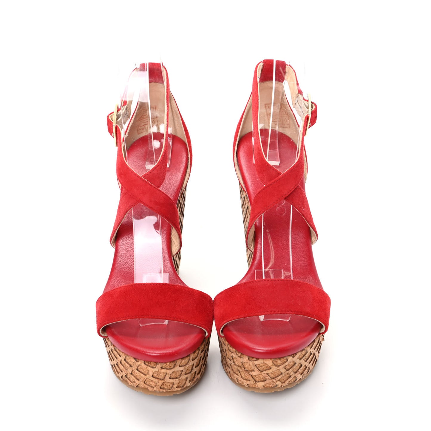 Suede Cork Portia 120 Wedge Sandals 36 Red