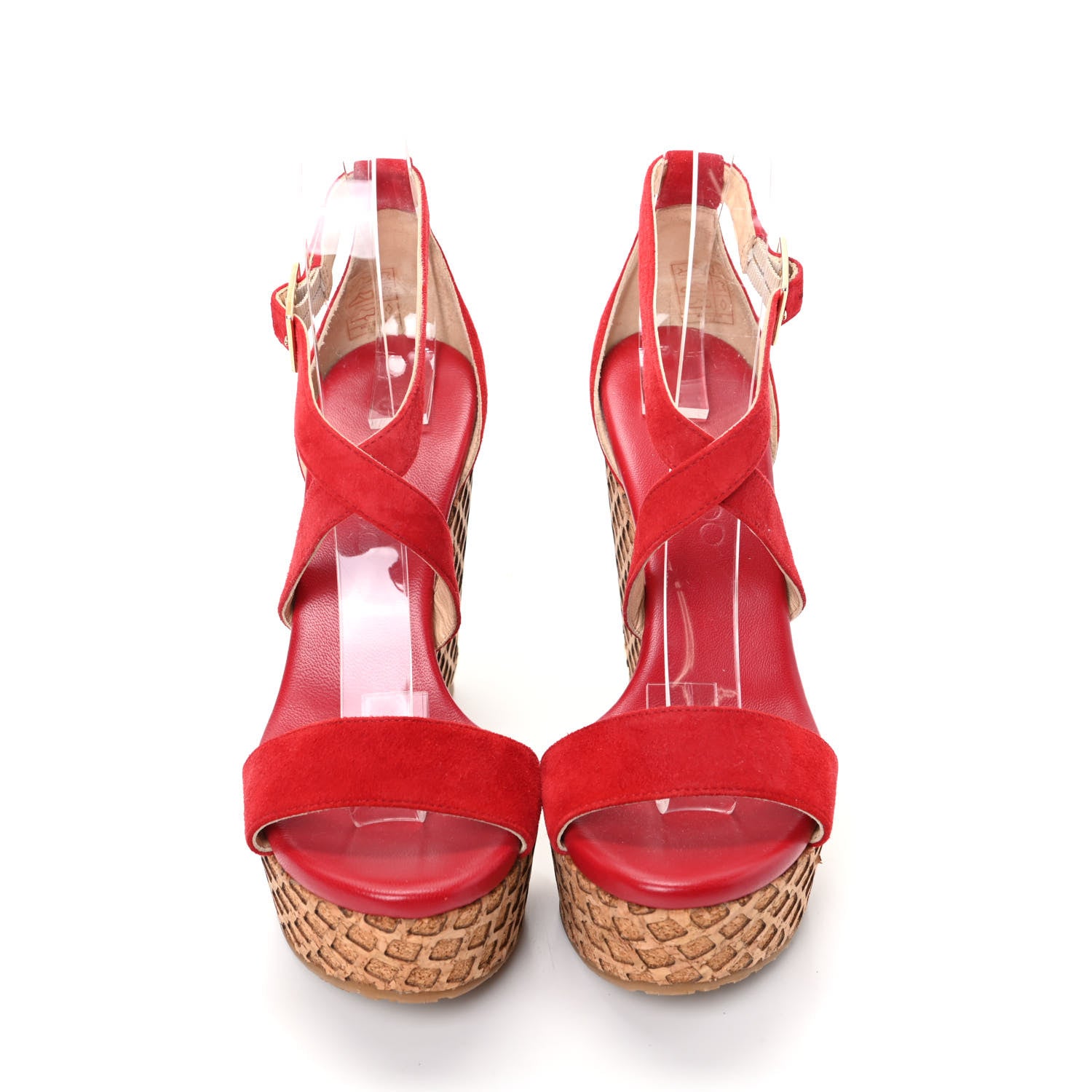 Jimmy Choo Suede Cork Portia 120 Wedge Sandals 36 Red 5 of 9