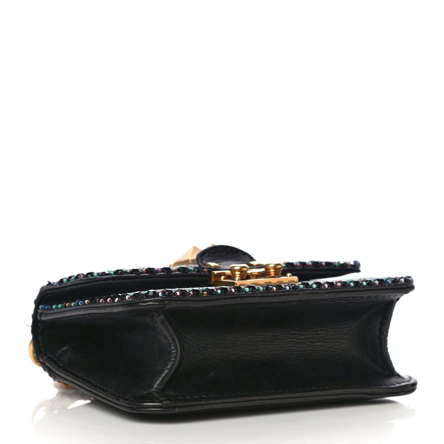 Vitello Beaded Small Glam Lock Rockstud Flap Black