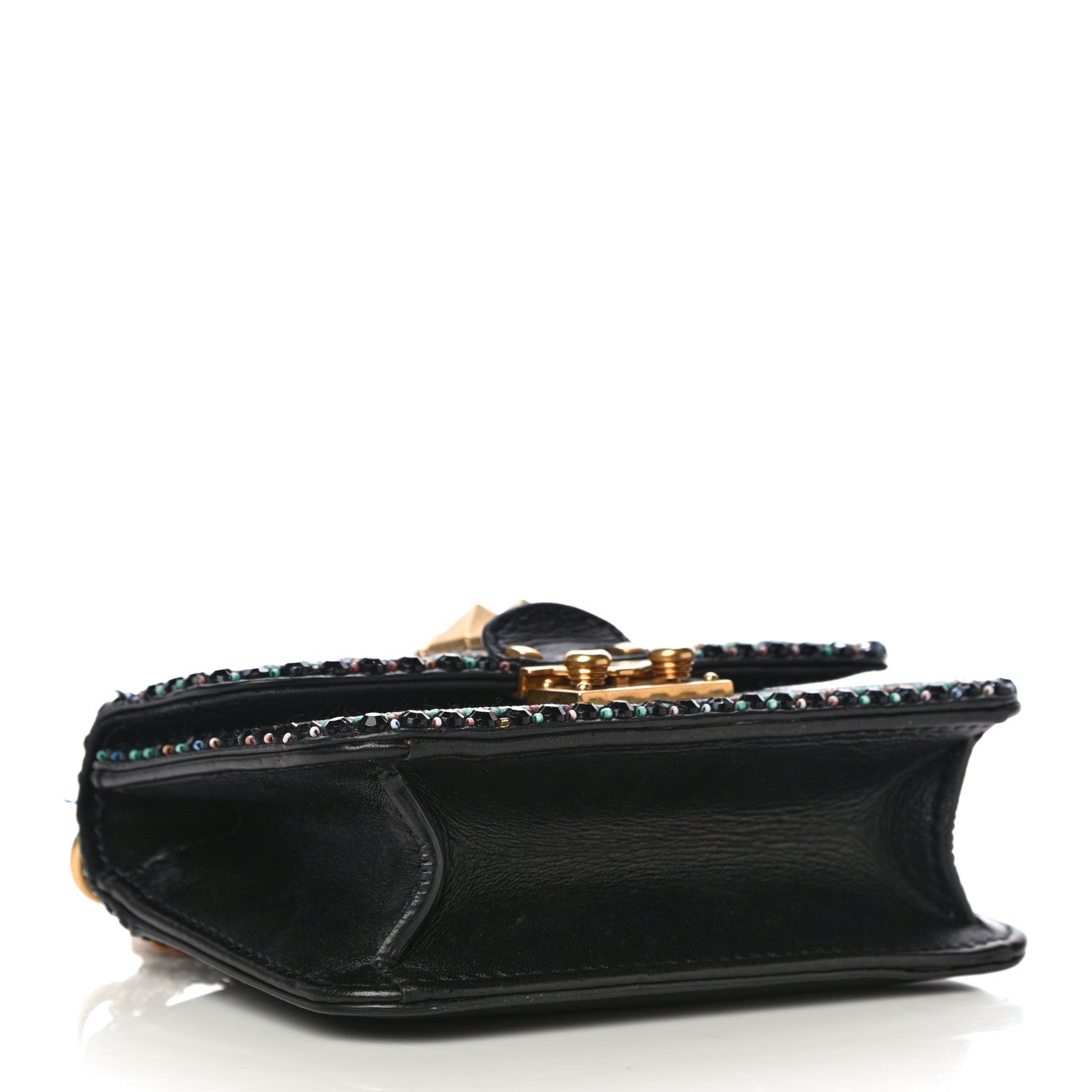 Valentino Garavani Vitello Beaded Small Glam Lock Rockstud Flap Black 4 of 13