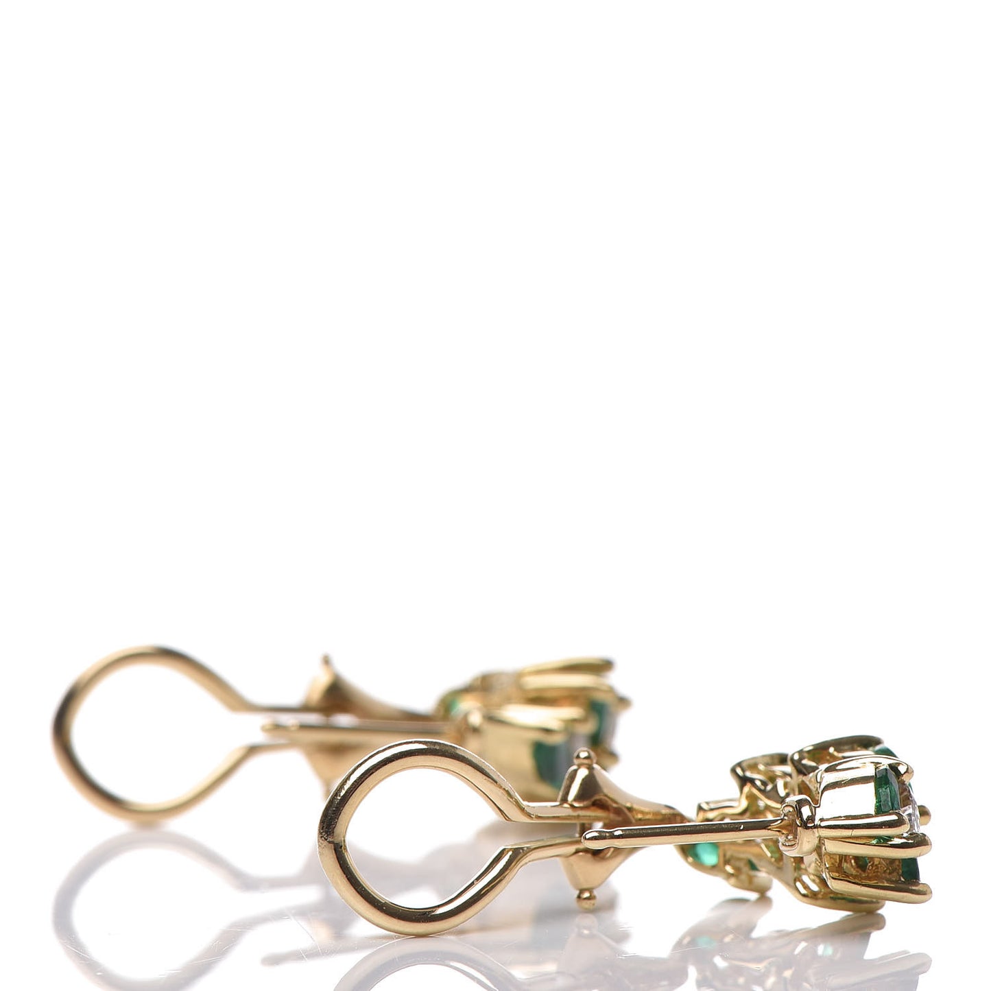 18K Yellow Gold Diamond Emerald Marquise French Clip Earrings
