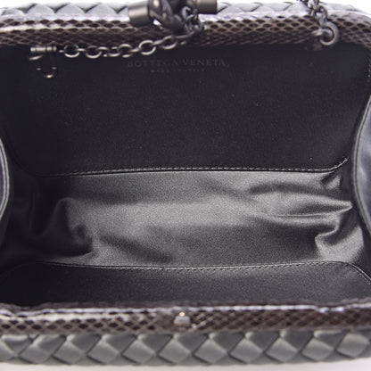 Bottega Veneta Satin Ayers Intrecciato Chain Knot Clutch Grey 5 of 9