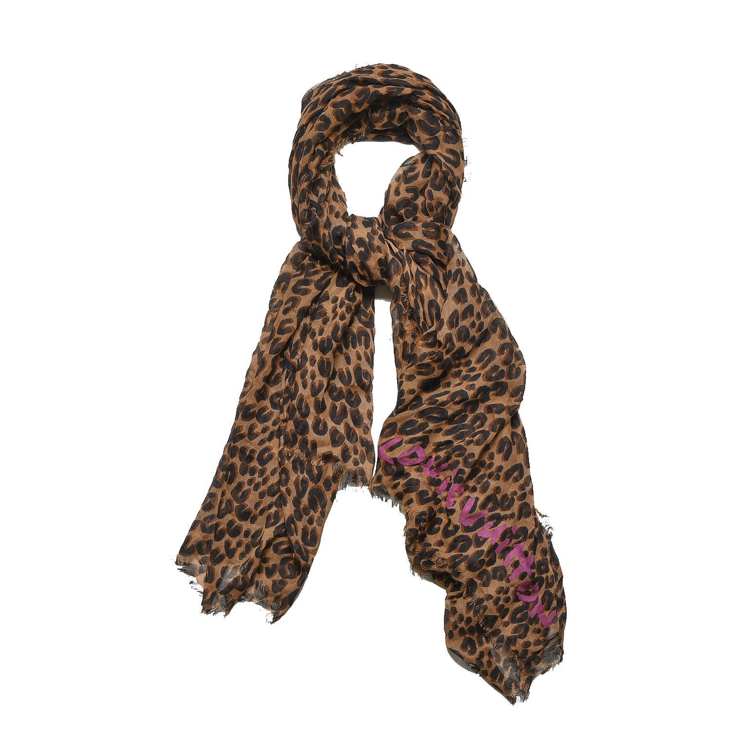 Cashmere Silk Leopard Etole Stole Marron
