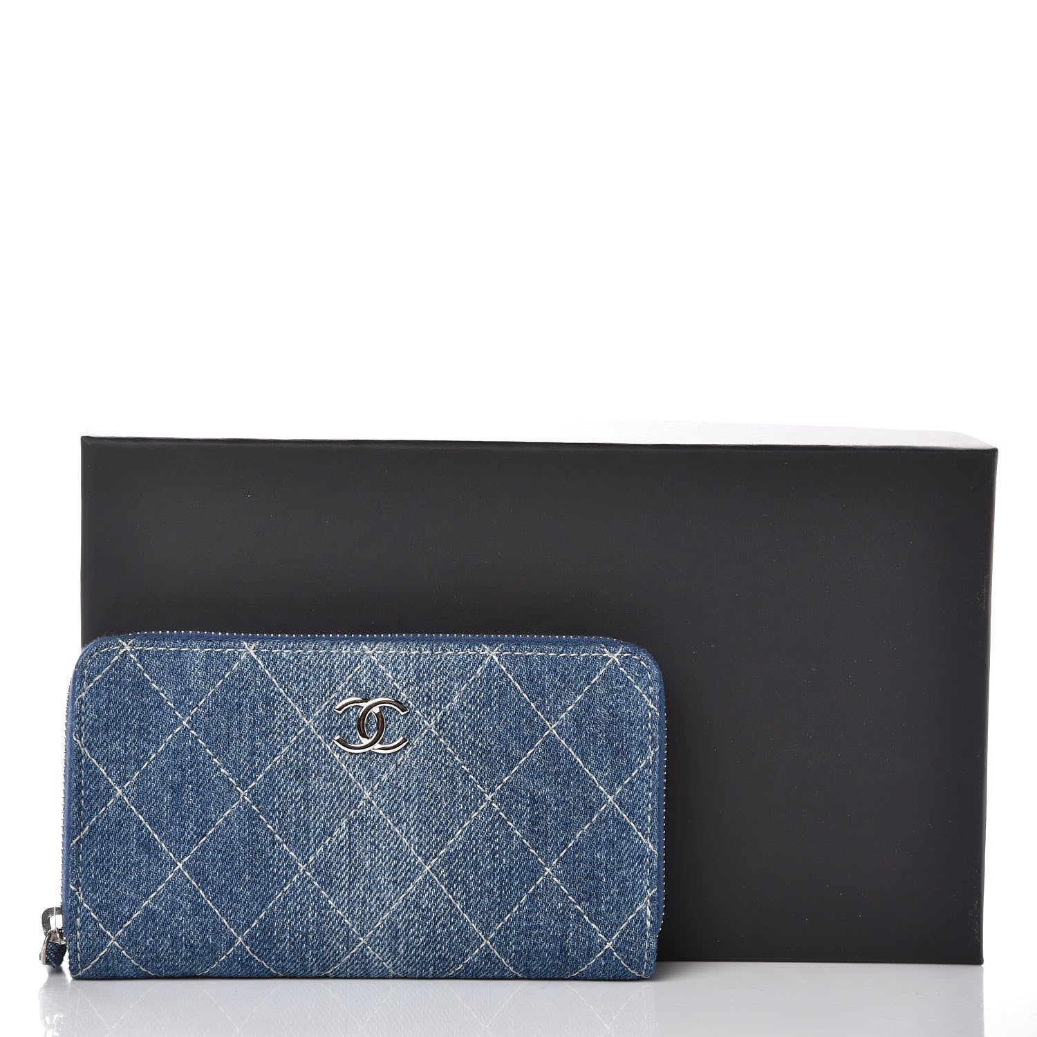 Chanel Denim Quilted Medium Zip Wallet Blue 10 of 11