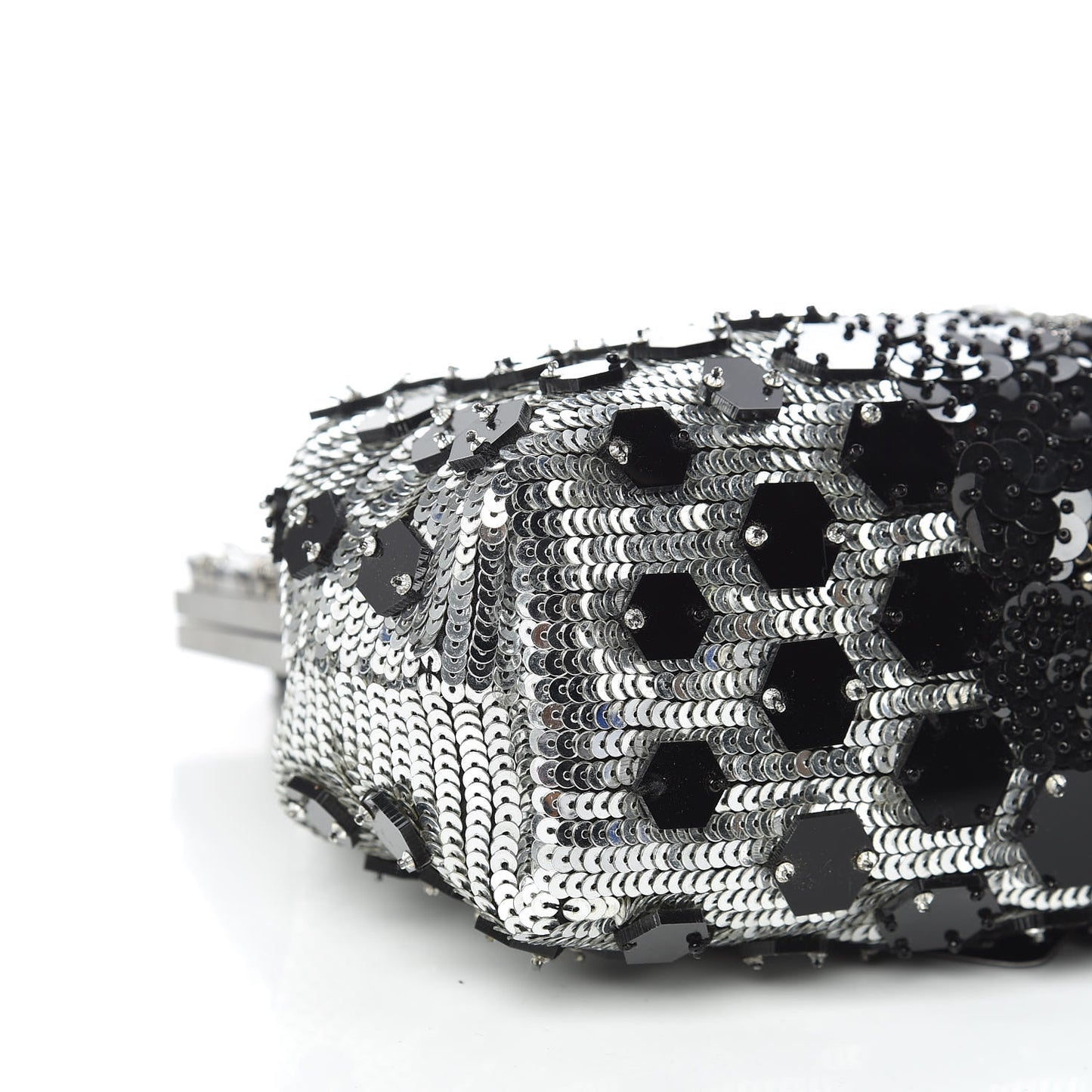 Satin Sequin Crystal Embellished Vanda Circles Chain Clutch Black