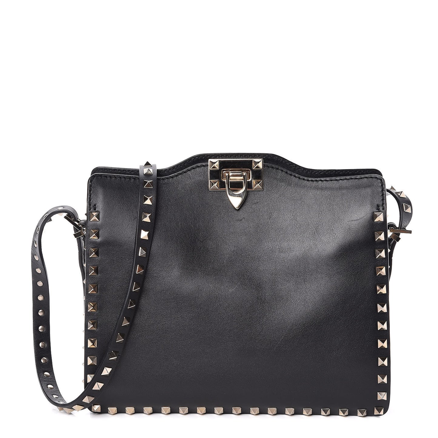 Vitello Small Rockstud Flip-Lock Messenger Bag Black