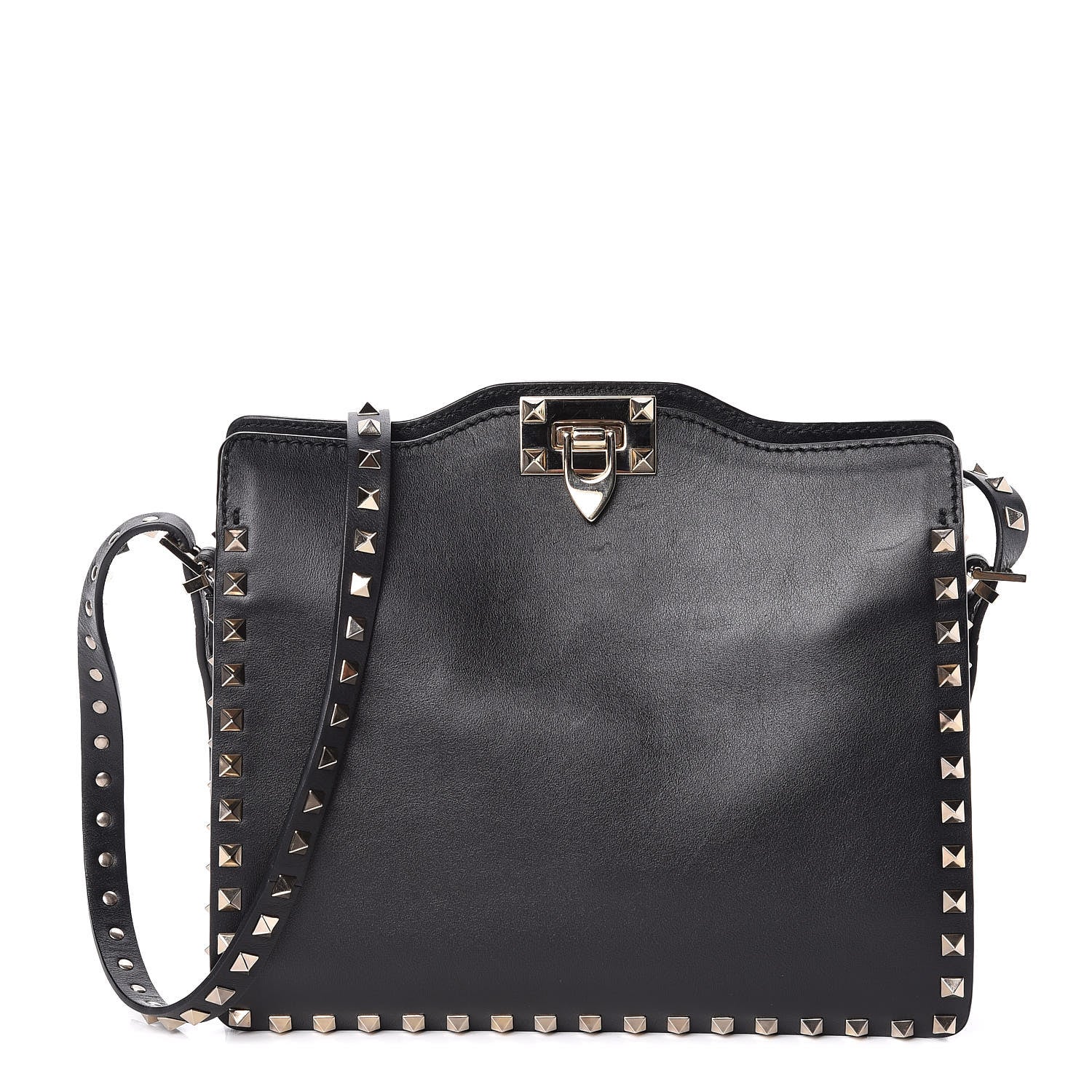 Valentino Garavani Vitello Small Rockstud Flip-Lock Messenger Bag Black 1 of 8