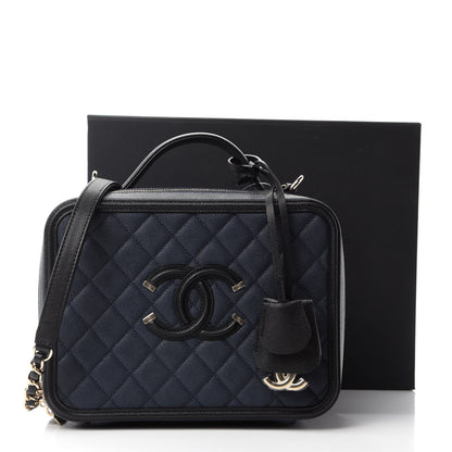 Chanel Caviar Quilted Large CC Filigree Vanity Case Navy Black 11 of 11