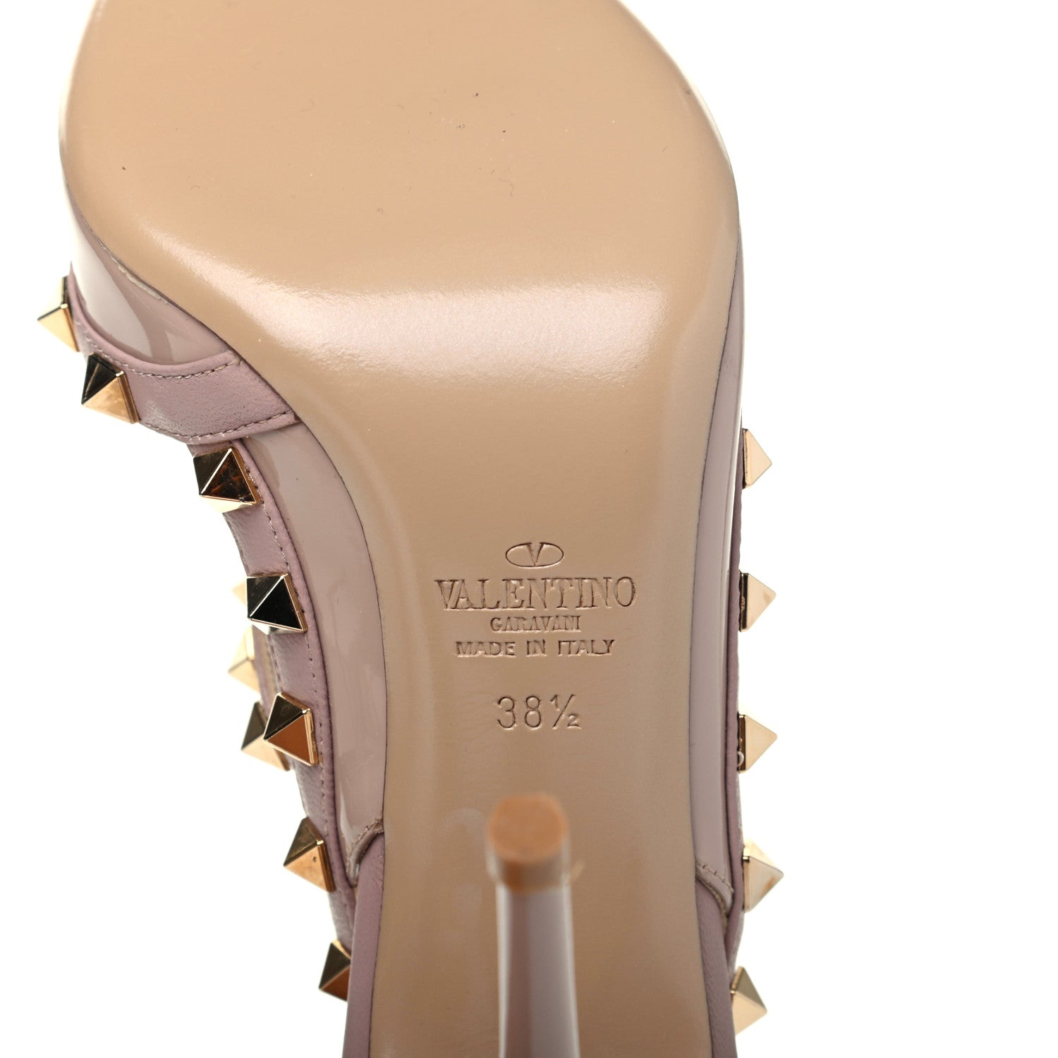 Valentino Garavani Patent Rockstud Ankle Strap Pumps 38.5 Poudre 6 of 9