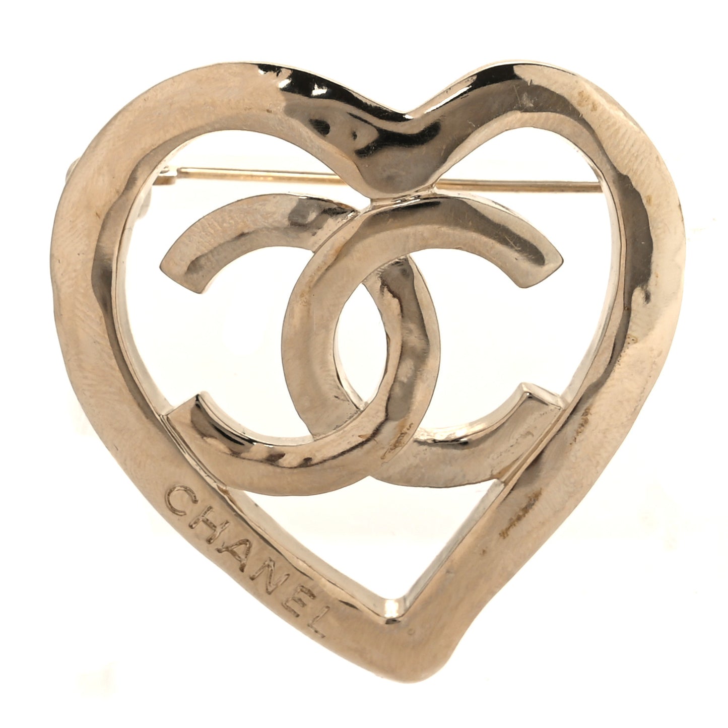 Metal CC Heart Coco In Love Brooch Gold