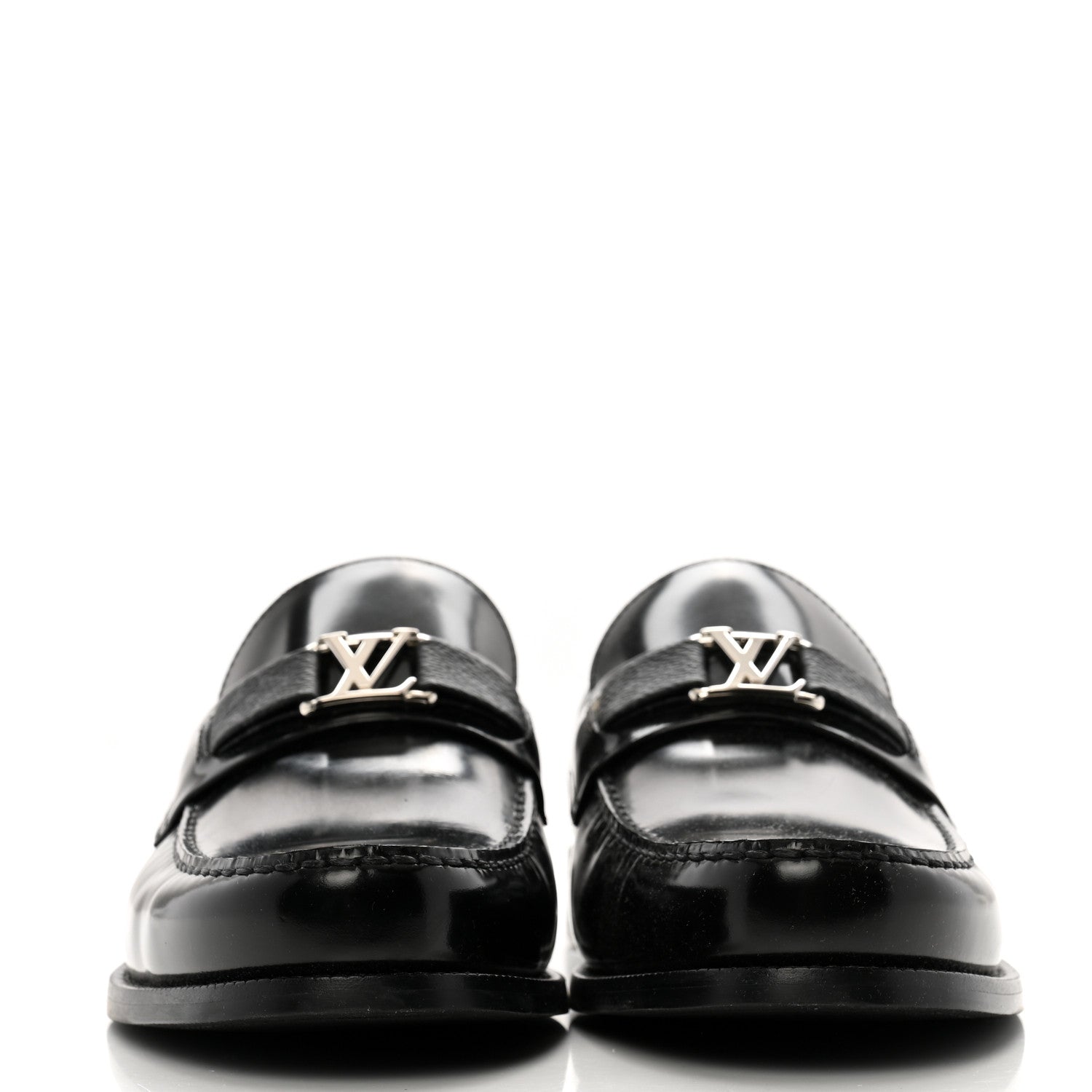 Louis Vuitton Calfskin Monogram Eclipse Mens Major Loafers 8 Black 3 of 9