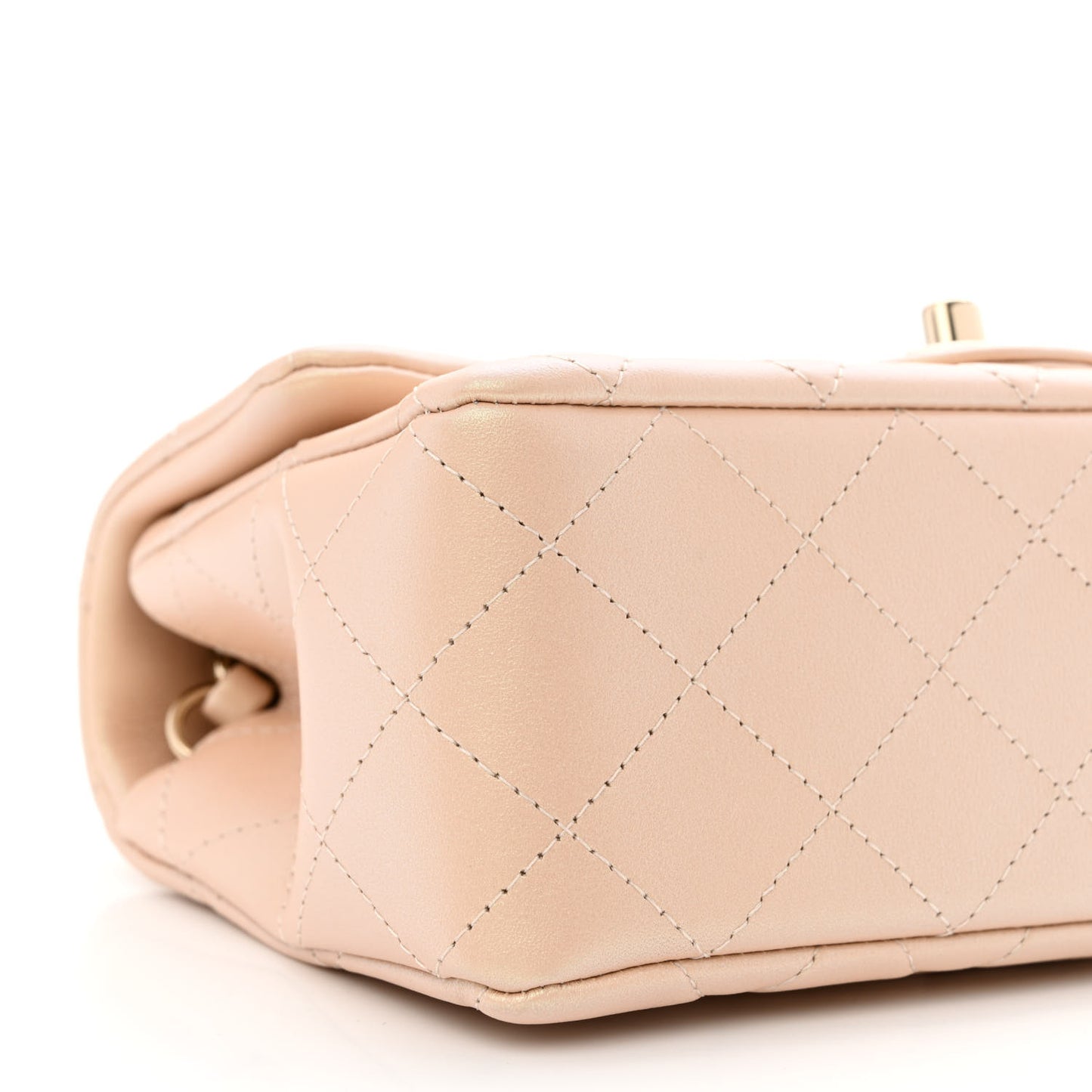 Iridescent Calfskin Quilted Mini Rectangular Flap Beige