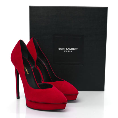 Saint Laurent Suede Janis 105 D'Orsay Pumps 37 New Red 9 of 9
