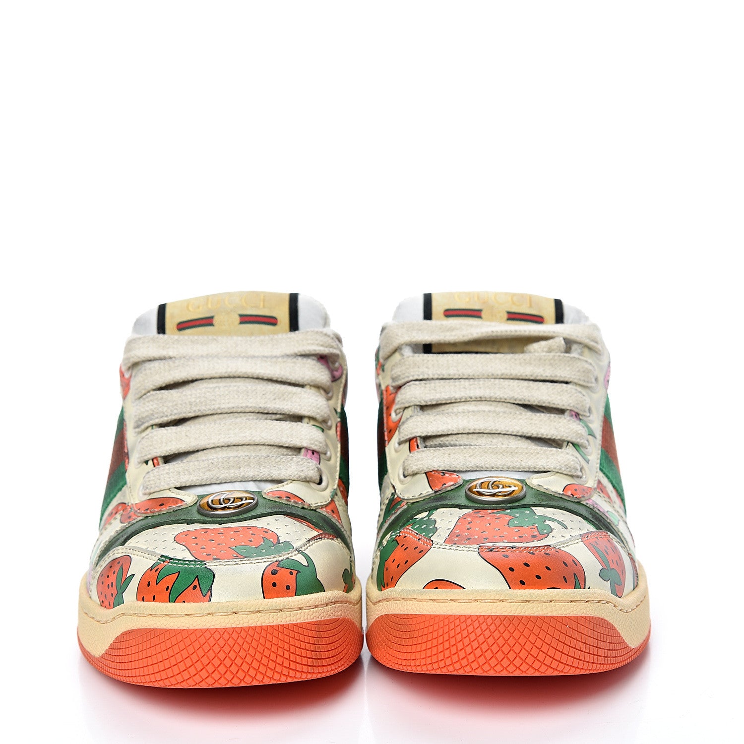 Gucci Nubuck Web Strawberry Print Womens Screener Sneakers 35.5 Dusty Milk White Vintage Green 2 of 10