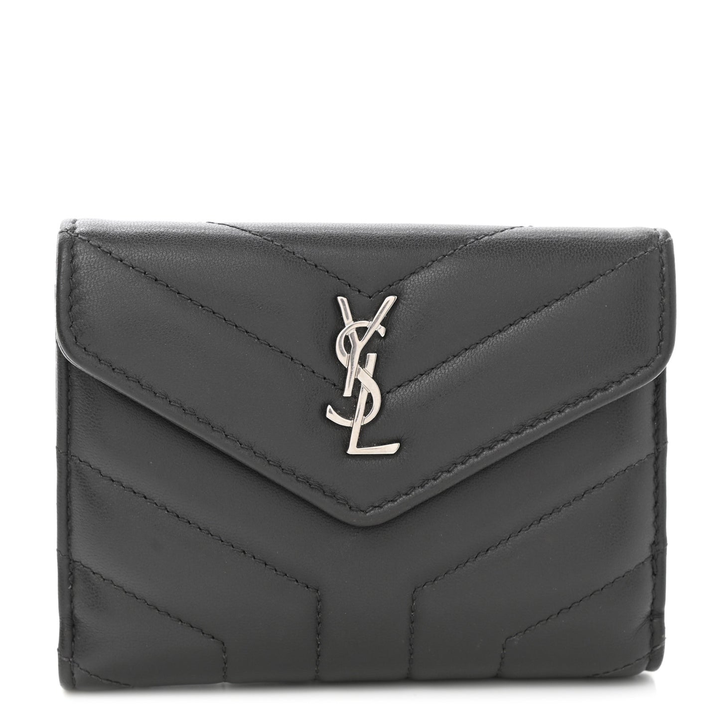 Lambskin Y Quilted Monogram Compact Loulou Wallet Asphalt