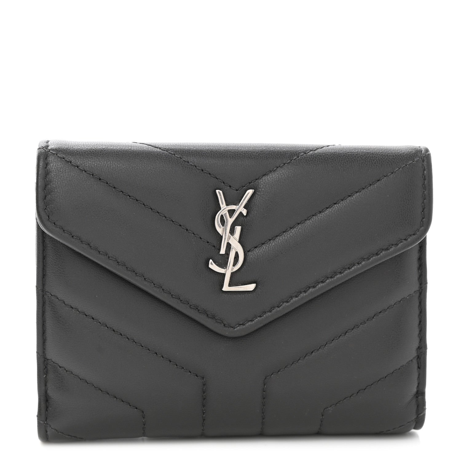Saint Laurent Lambskin Y Quilted Monogram Compact Loulou Wallet Asphalt 1 of 9