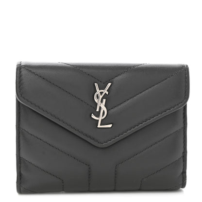 Saint Laurent Lambskin Y Quilted Monogram Compact Loulou Wallet Asphalt 1 of 9