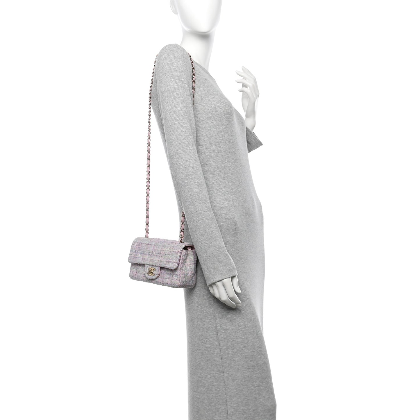 Tweed Quilted Mini Rectangular Flap Pink Multicolor