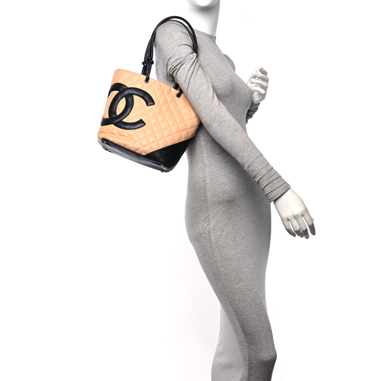 Chanel Calfskin Quilted Medium Cambon Tote Beige Black 2 of 13