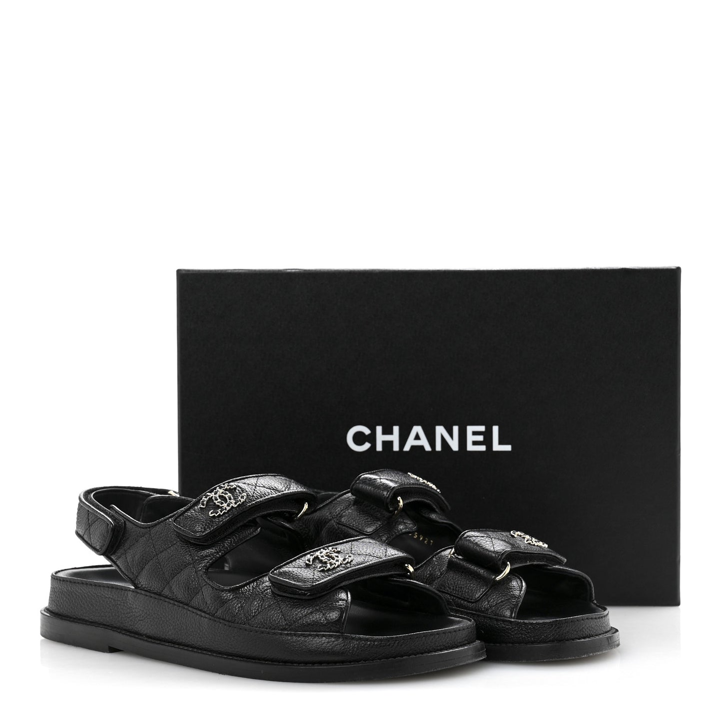 Grained Calfskin Velcro Dad Sandals 37.5 Black
