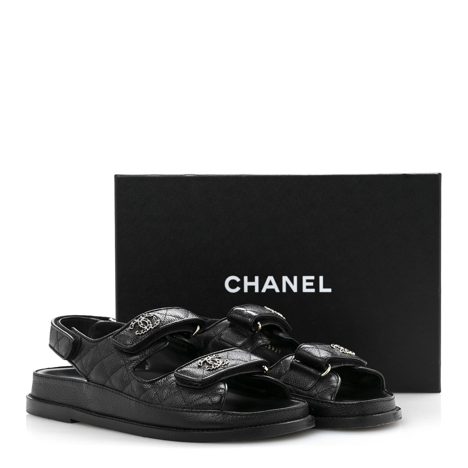 Chanel Grained Calfskin Velcro Dad Sandals 37.5 Black 14 of 14
