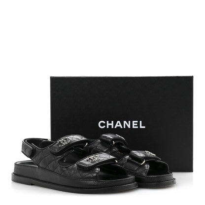 Chanel Grained Calfskin Velcro Dad Sandals 37.5 Black 14 of 14