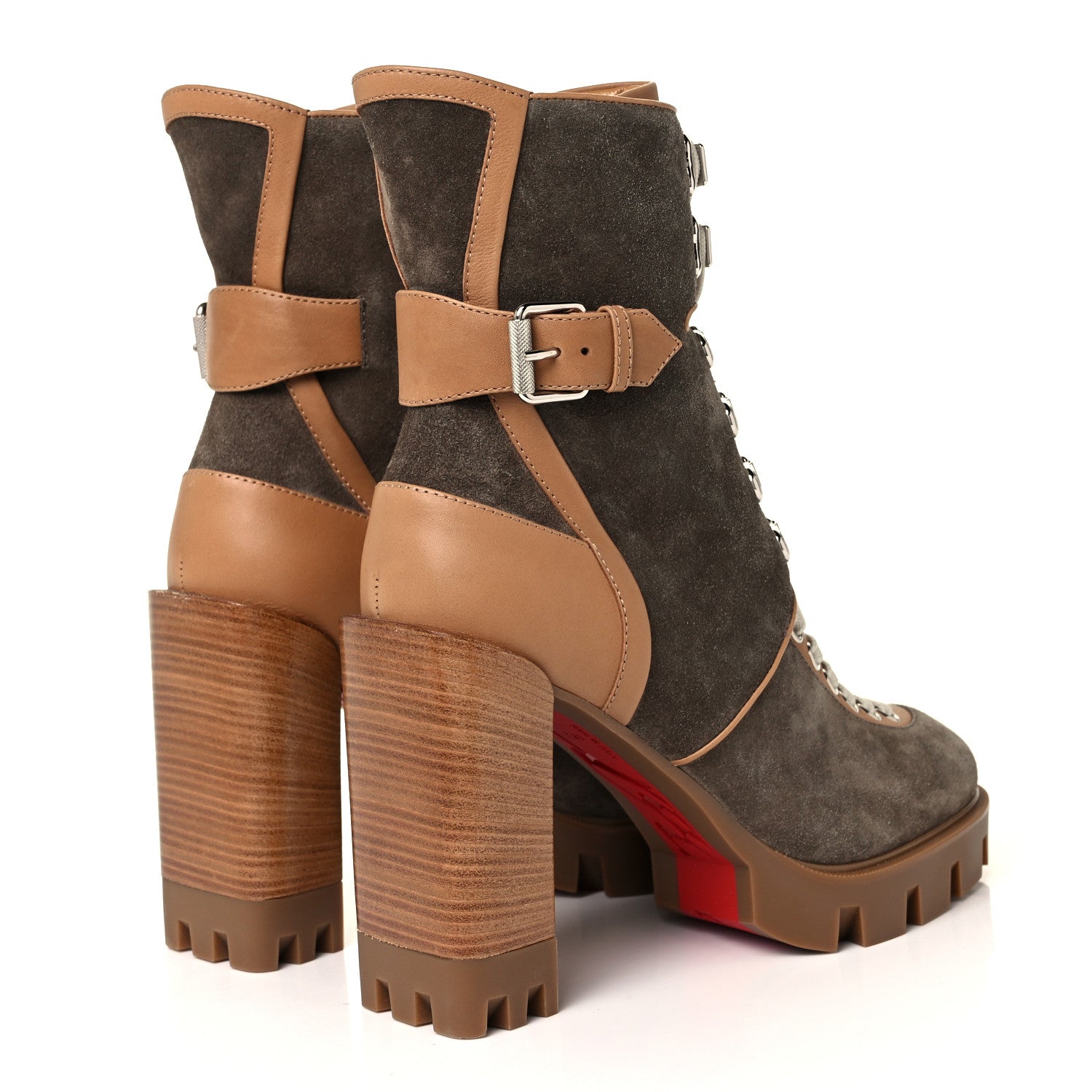 Christian Louboutin Suede Calfskin Macademia 100 Biker Platform Boots 38.5 Silex Light Cuir Dark Beige 4 of 7