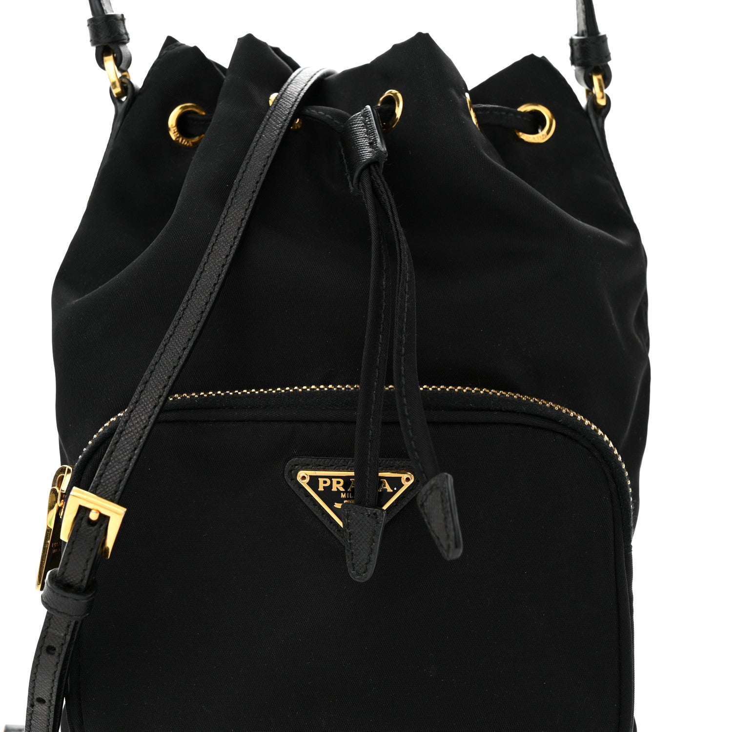 Prada Saffiano Tessuto Nylon Mini Bucket Crossbody Bag Black 7 of 11