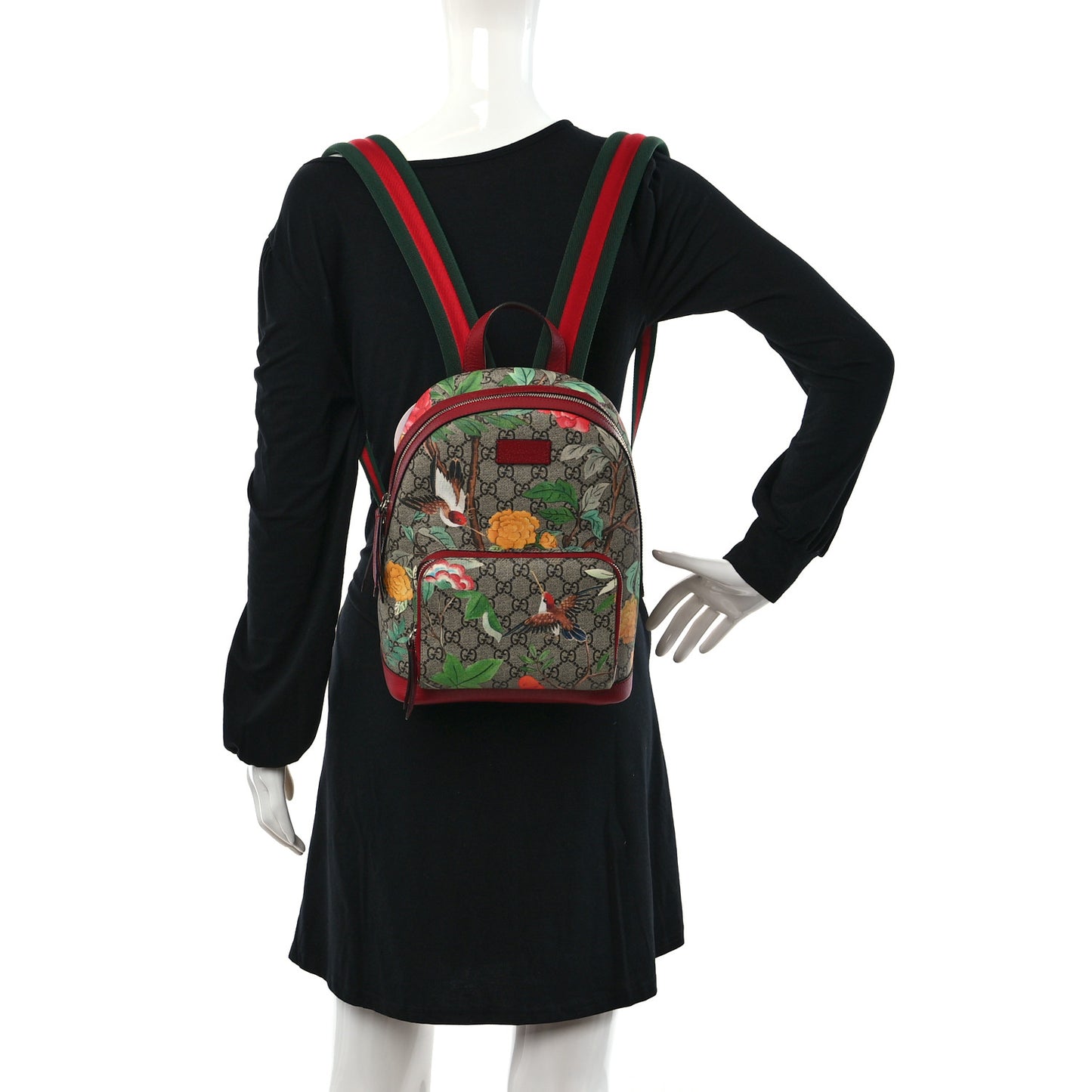 GG Supreme Monogram Tian Web Small Day Backpack Beige Multicolor Red