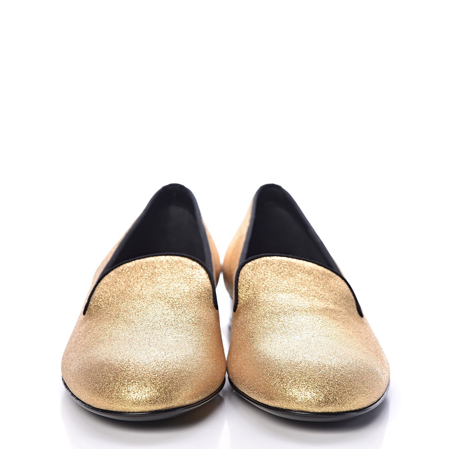 Metallic Calfskin Smoking Slipper Flat Loafers 37 Gold