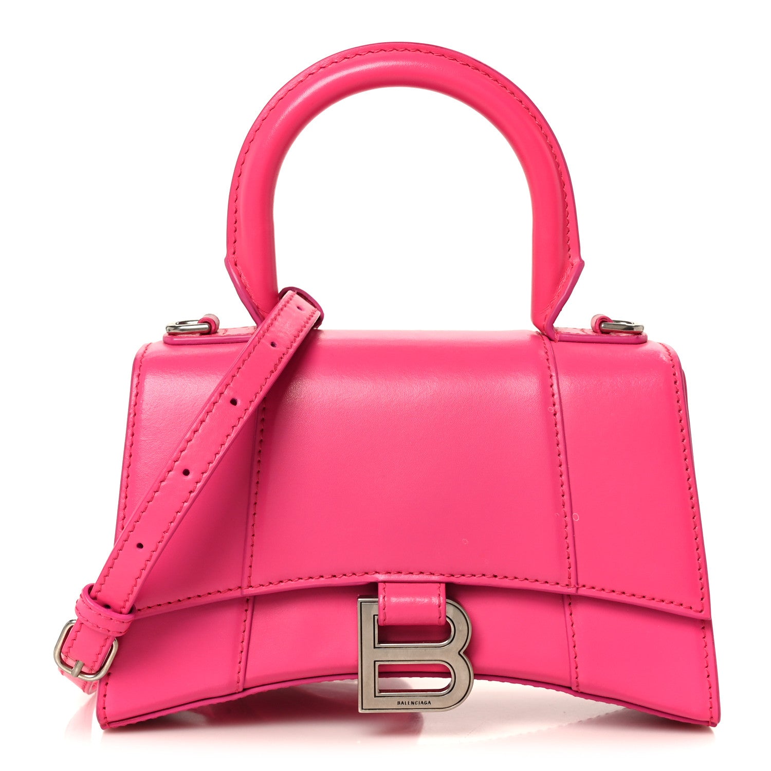 Balenciaga Shiny Box Calfskin Hourglass Top Handle Bag XS Acid Fuchsia 1 of 10