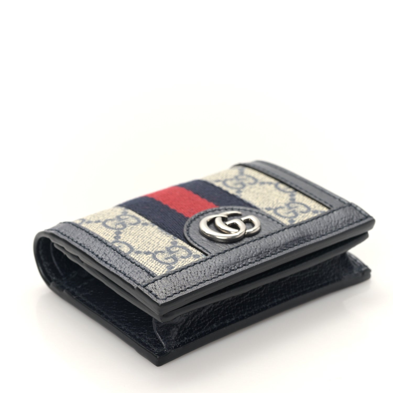 Gucci GG Supreme Monogram Textured Dollar Calfskin Web Ophidia Card Case Beige Blue 4 of 10
