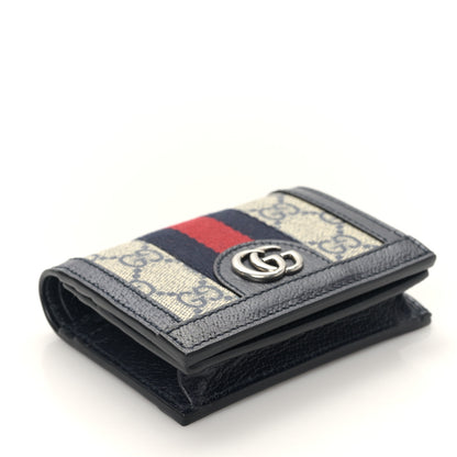 Gucci GG Supreme Monogram Textured Dollar Calfskin Web Ophidia Card Case Beige Blue 4 of 10