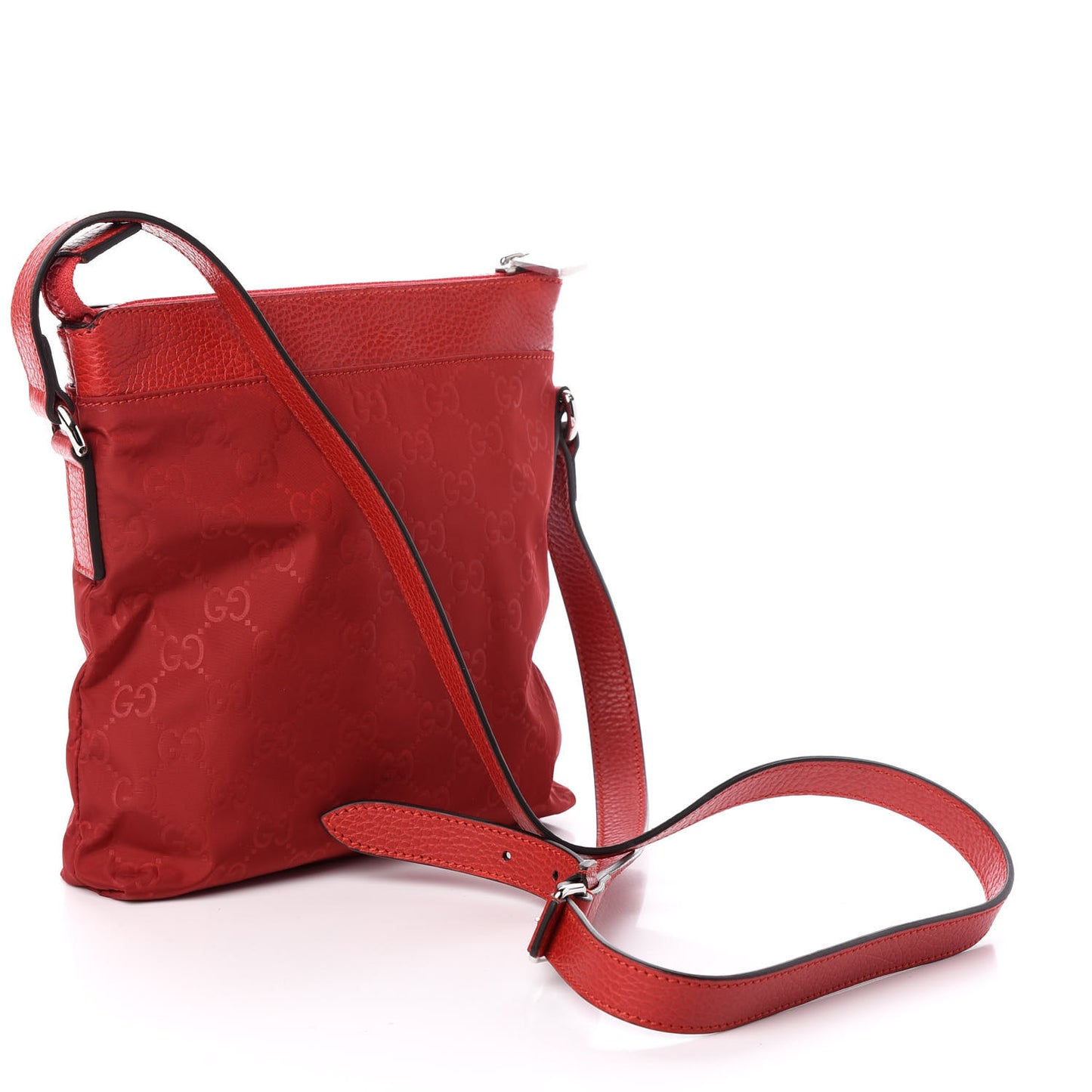 Nylon Monogram Dollar Calfskin Small Flat Messenger Bag Vibrant Red