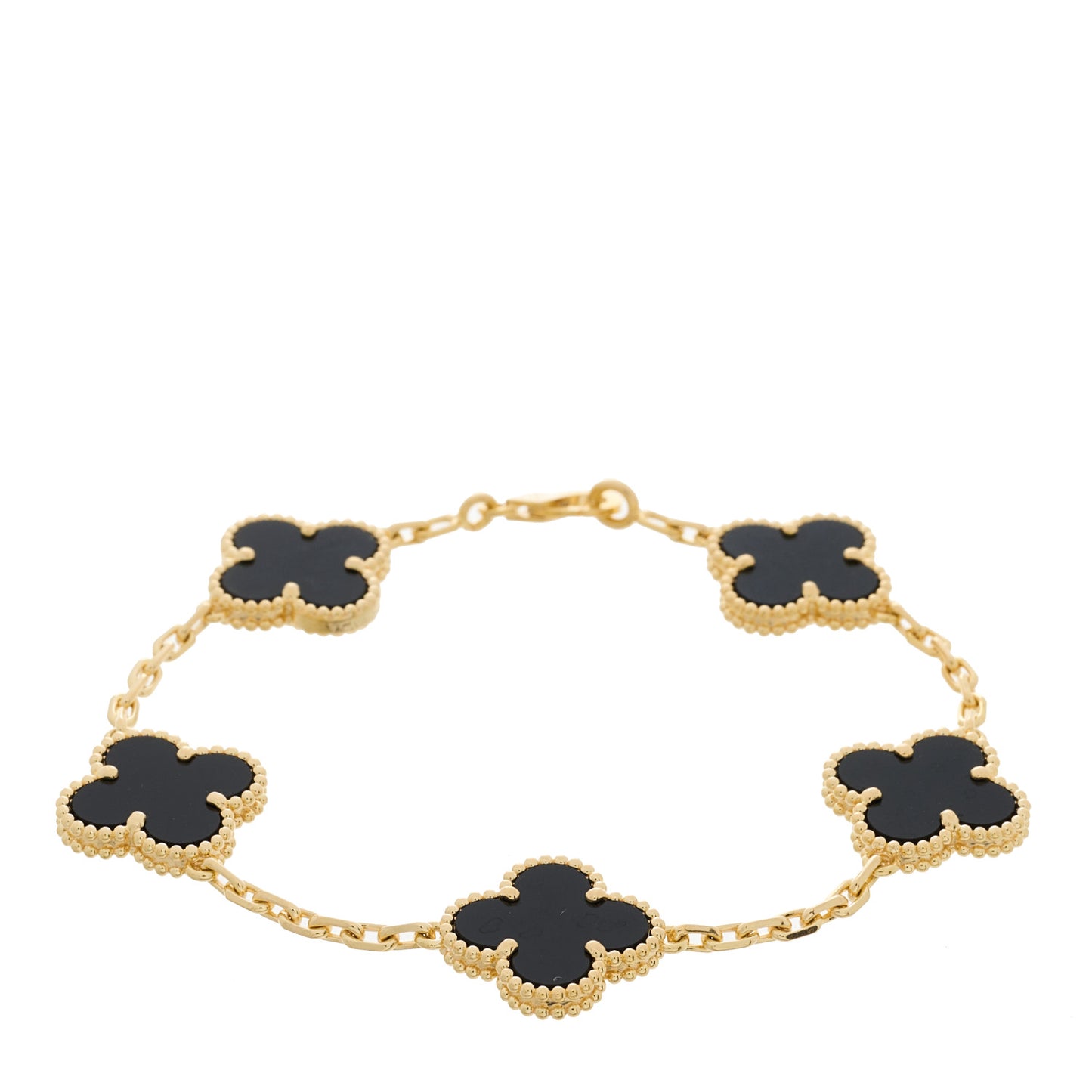 18K Yellow Gold Black Onyx 5 Motifs Vintage Alhambra Bracelet