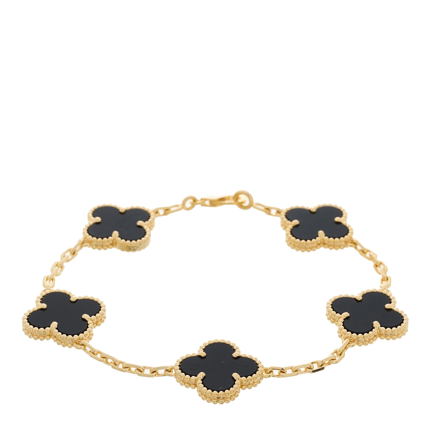 Van Cleef & Arpels 18K Yellow Gold Black Onyx 5 Motifs Vintage Alhambra Bracelet 1 of 5