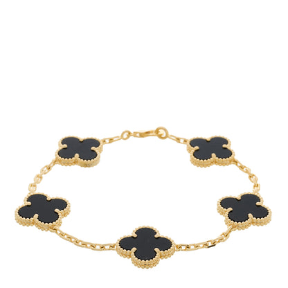 Van Cleef & Arpels 18K Yellow Gold Black Onyx 5 Motifs Vintage Alhambra Bracelet 1 of 5