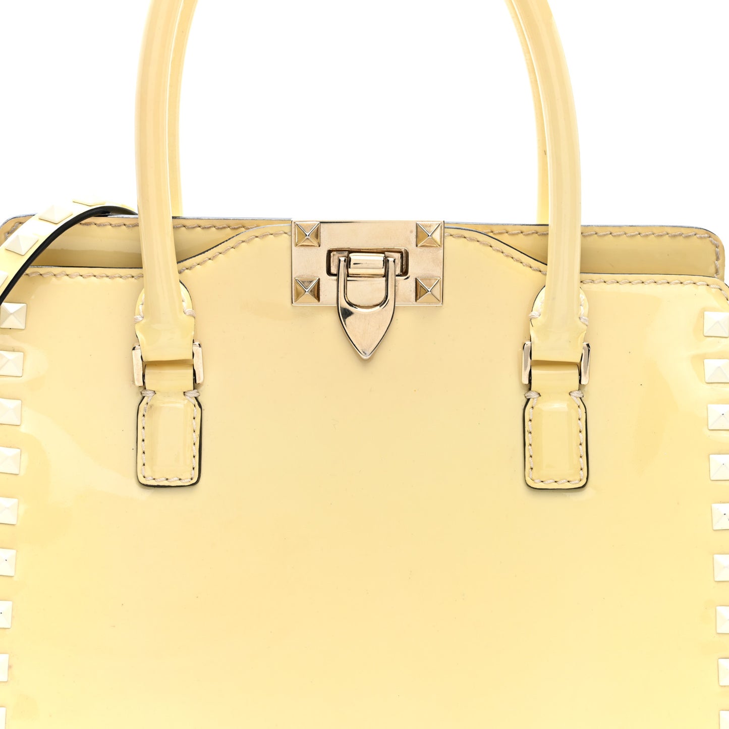 Patent Small Rockstud Double Handle Tote Ivory