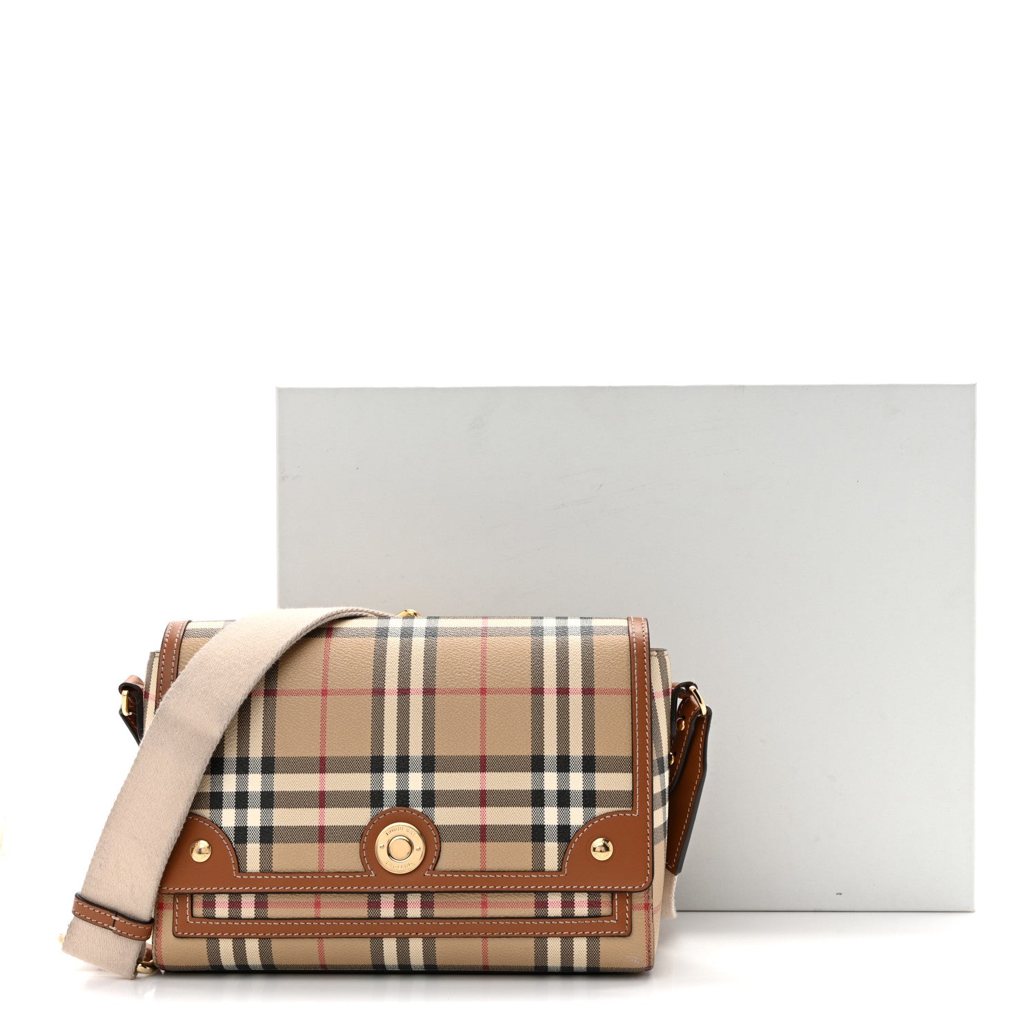 Burberry Coated Canvas Calfskin Vintage Check Medium Note Crossbody Bag Briar Brown 16 of 16
