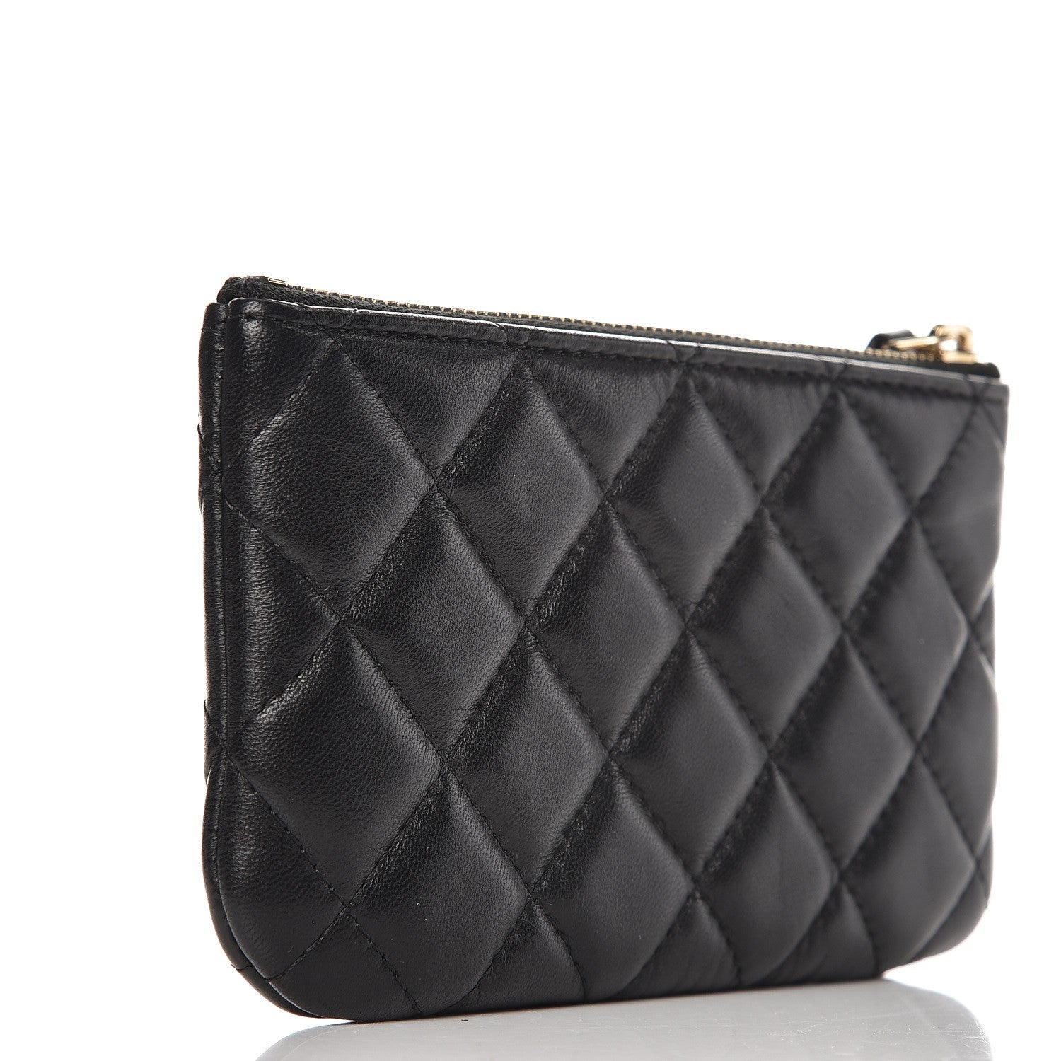 Chanel Lambskin Quilted Small Camellia Cosmetic Pouch Black White 3 of 8