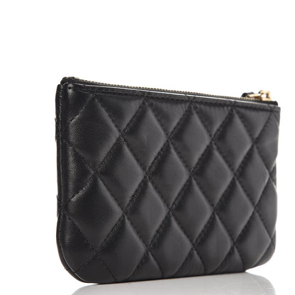 Chanel Lambskin Quilted Small Camellia Cosmetic Pouch Black White 3 of 8