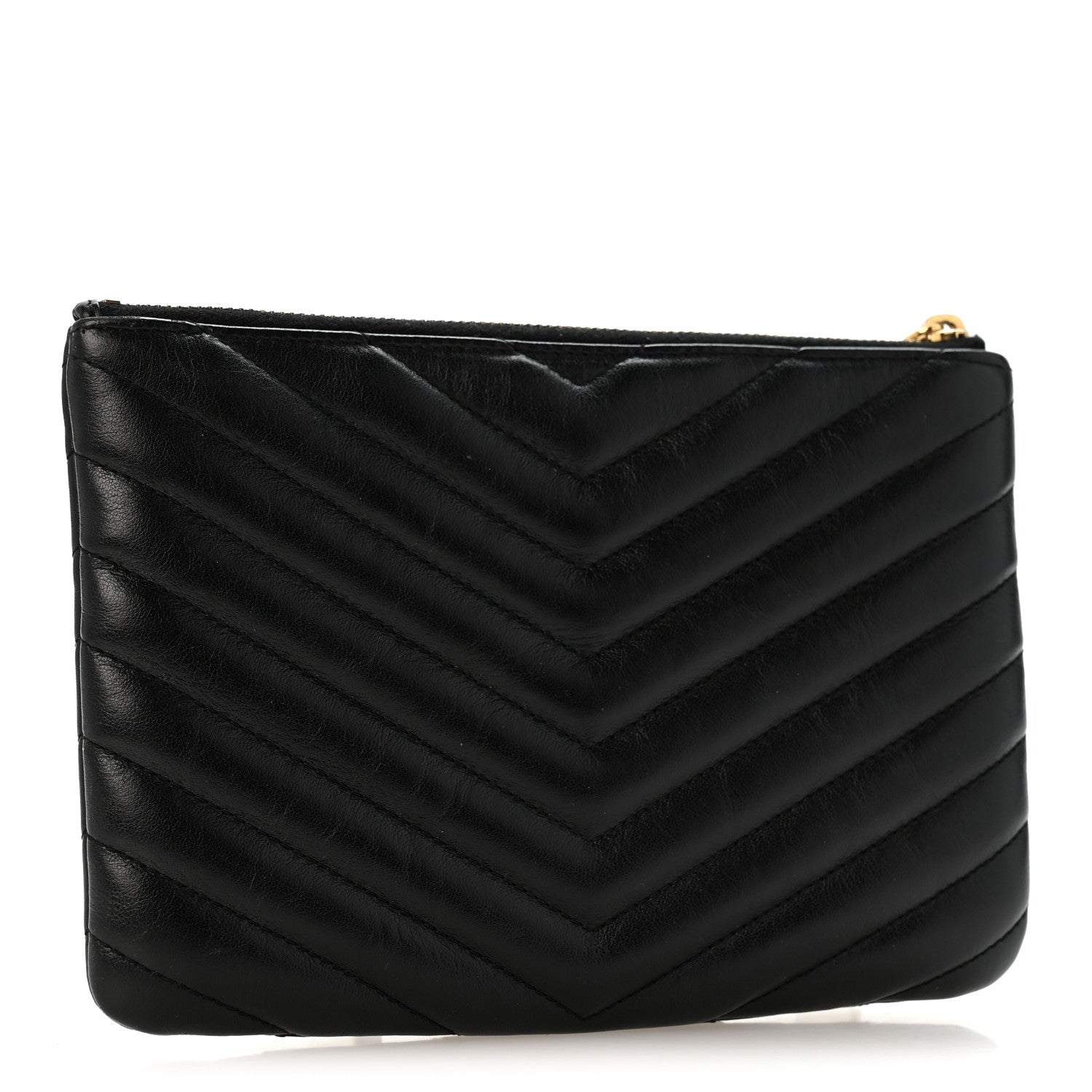 Saint Laurent Calfskin Matelasse Chevron Monogram Pouch Black 3 of 9