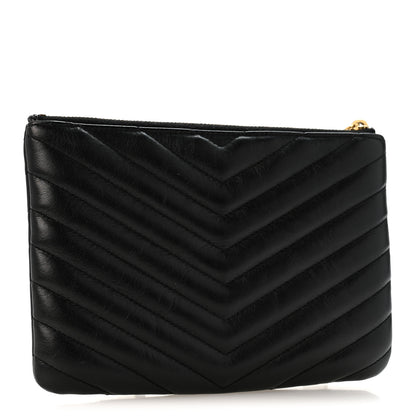 Saint Laurent Calfskin Matelasse Chevron Monogram Pouch Black 3 of 9